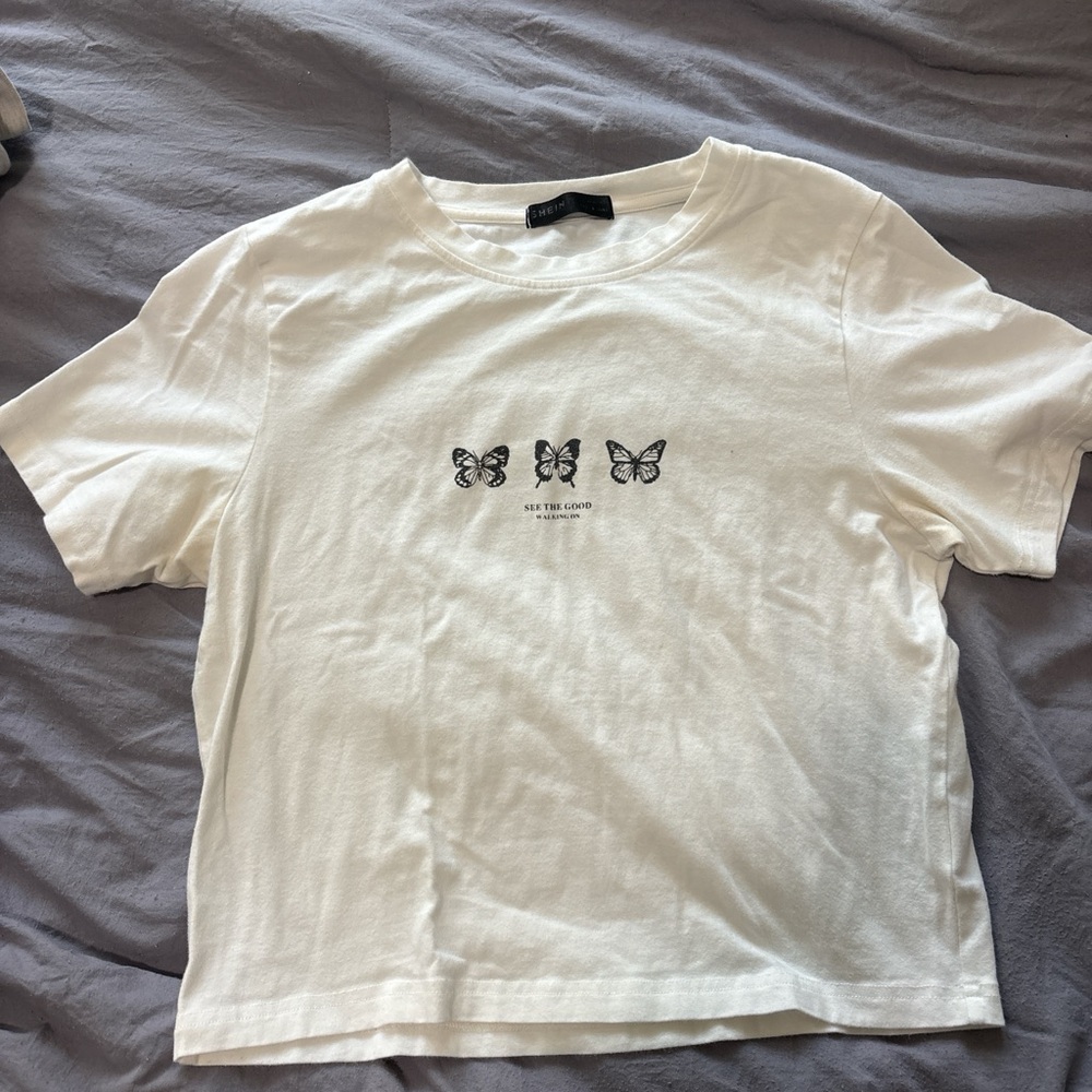 White Butterfly Print Womens T-Shirt